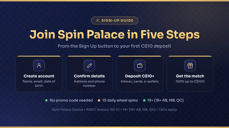 Spin Palace Casino registration form on a laptop next to a phone showing the verification step